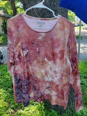 Coldwater Creek Rust and Pink Abstract-Print Three Quarter Sleeve Top
